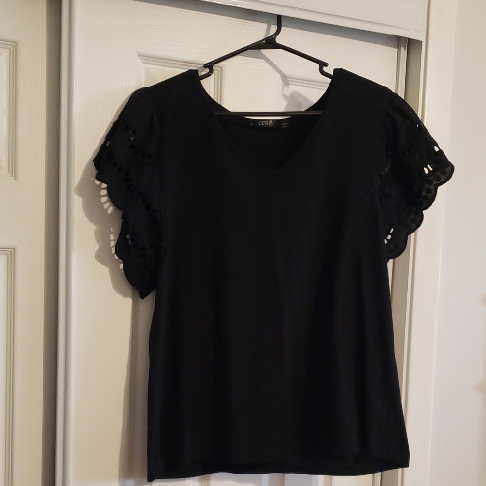 Cure Black Lace Sleeve Women's Top